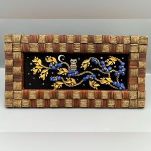 Hand Crafted Owl Jewelry Art Wall Panel | Vintage Blue & Gold Mixed Media